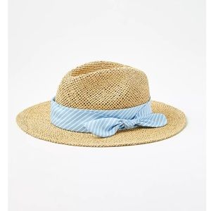 LOFT NWT Women's Striped Tie Straw Fedora‎ Hat